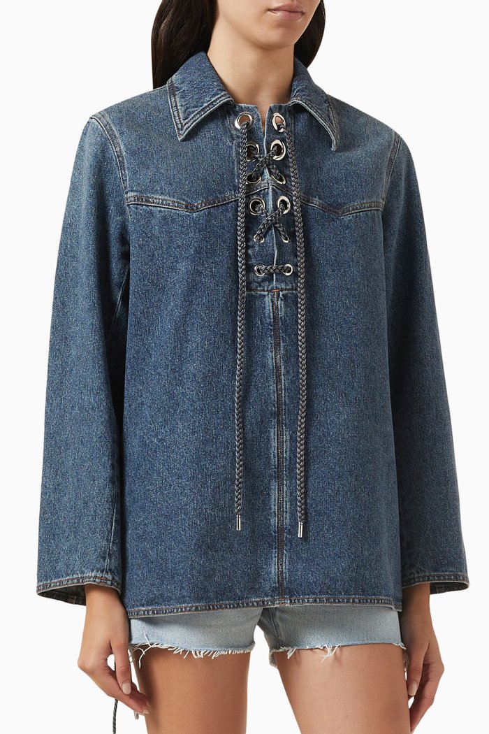 

Lace-up Shirt in Recycled Denim, Blue