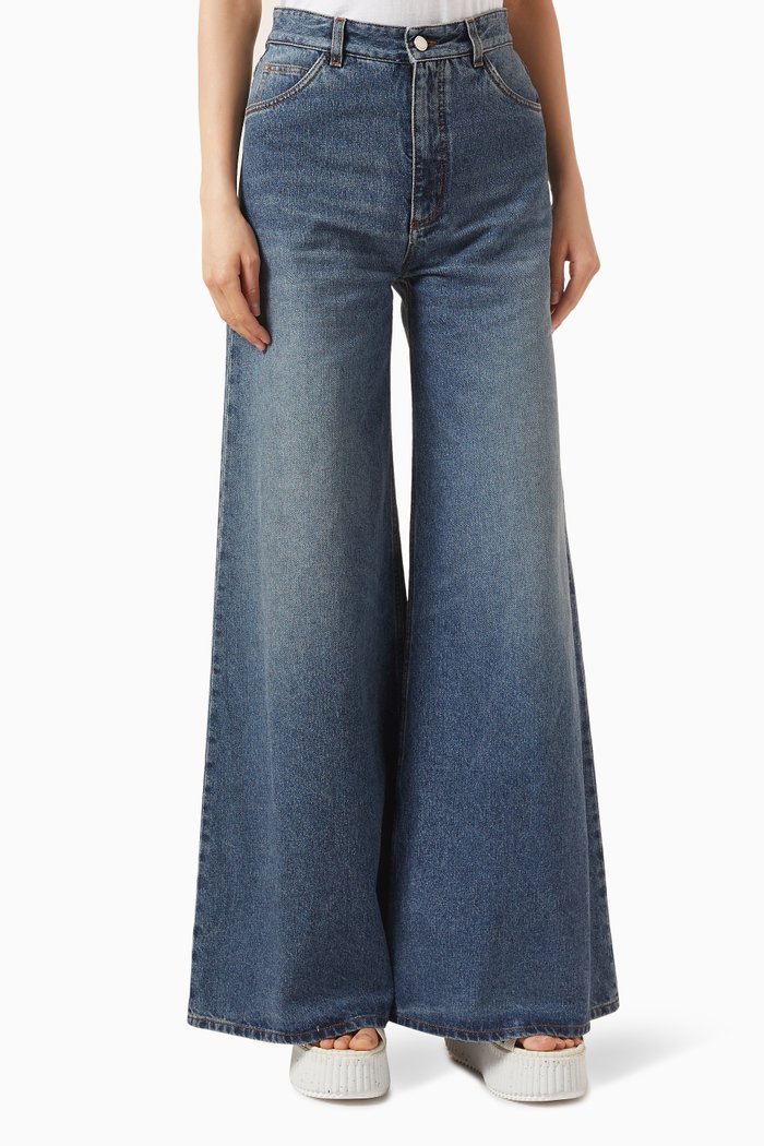 

Wide Flare Leg Jeans in Denim, Blue