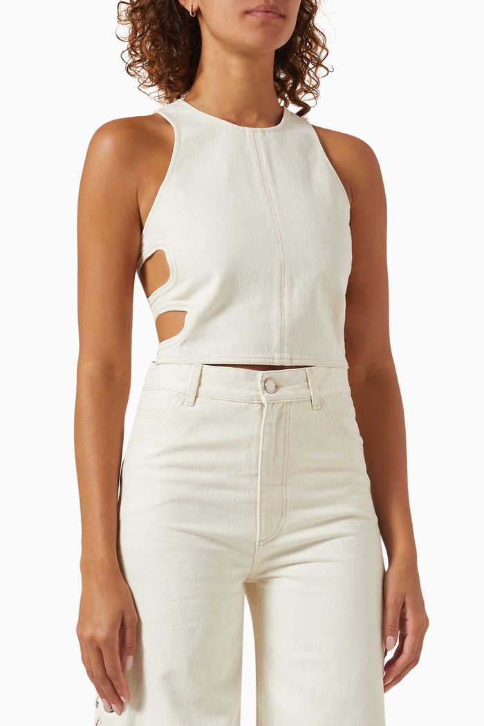 

Cut-out Crop Top in Cotton-blend, White