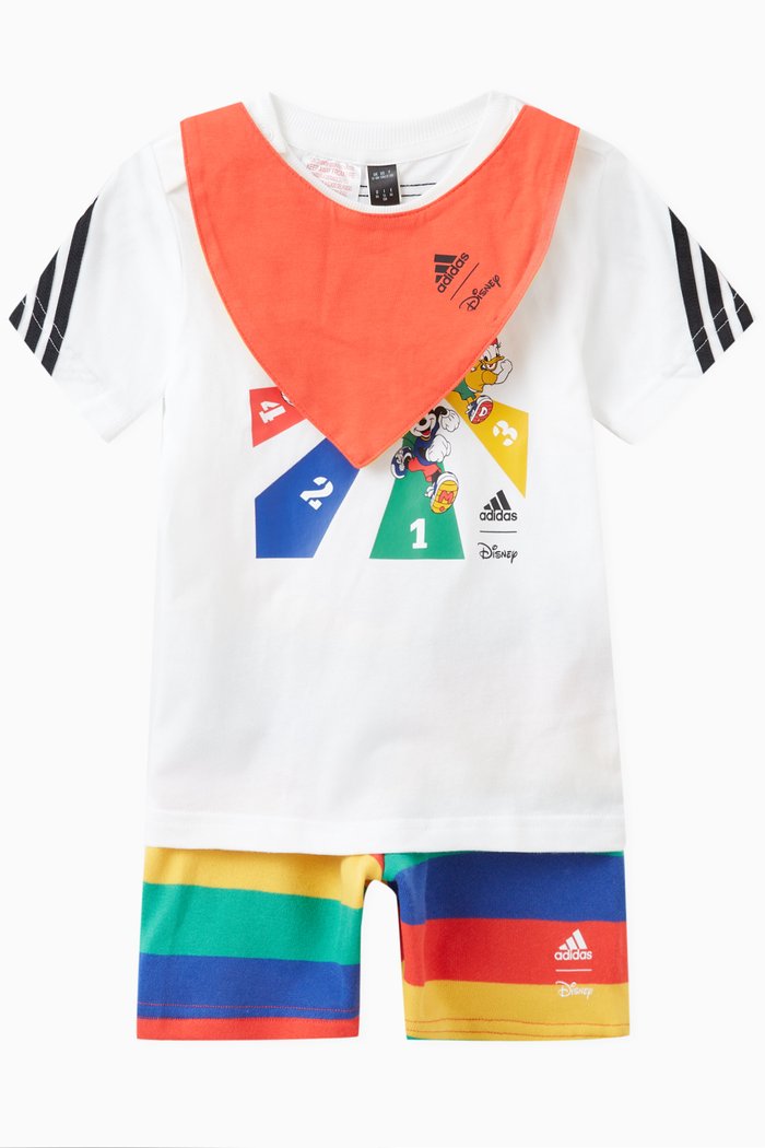 

x Disney Mickey Mouse T-Shirt, Shorts & Bib Set in Cotton, White