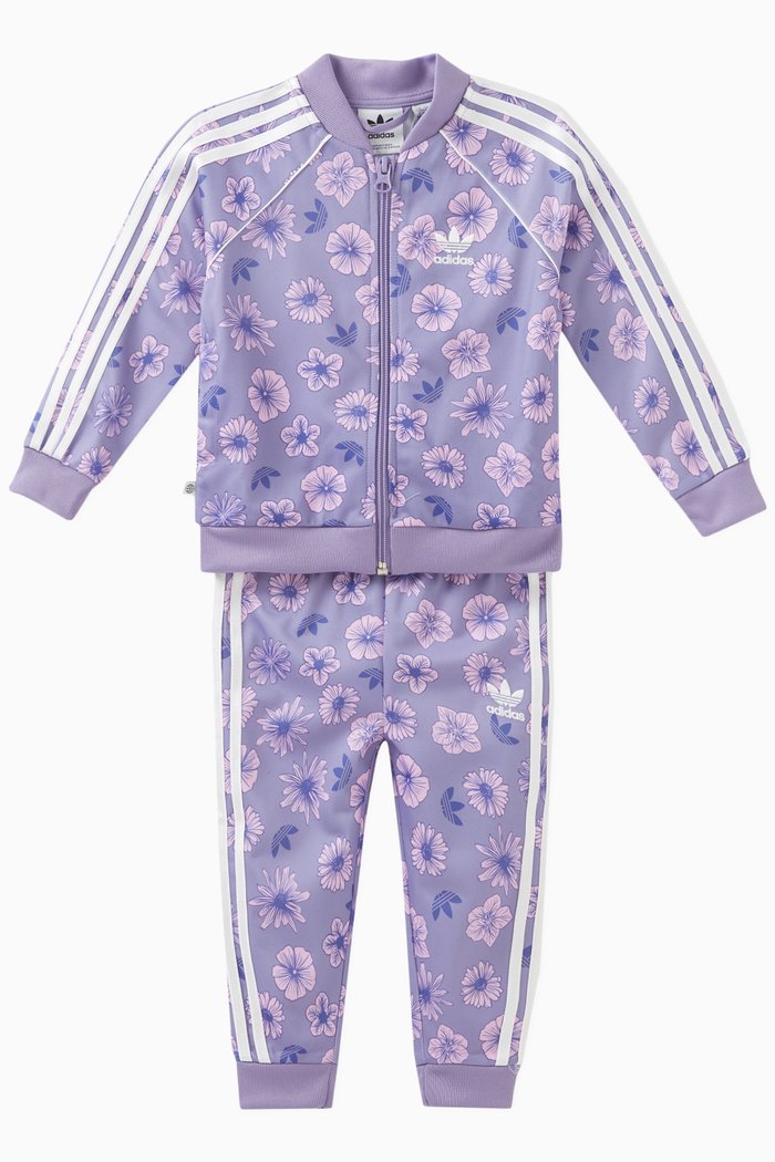 

Floral Track Jacket & Pants Suit Set in Recycled Nylon Tricot, Purple