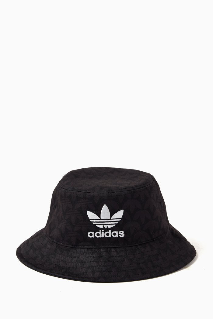 

Monogram Print Bucket Hat in Recycled Twill, Black