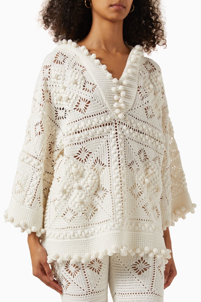 Wonderland Crochet Hoodie in Cotton, White