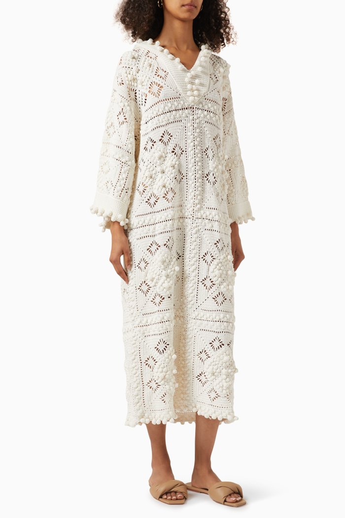 

Wonderland Crochet Hoodie Maxi Dress in Cotton, White