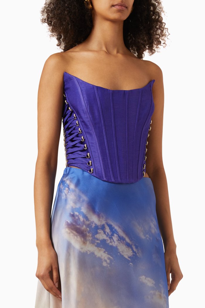

Tama Lace-up Corset in Silk-organza, Blue