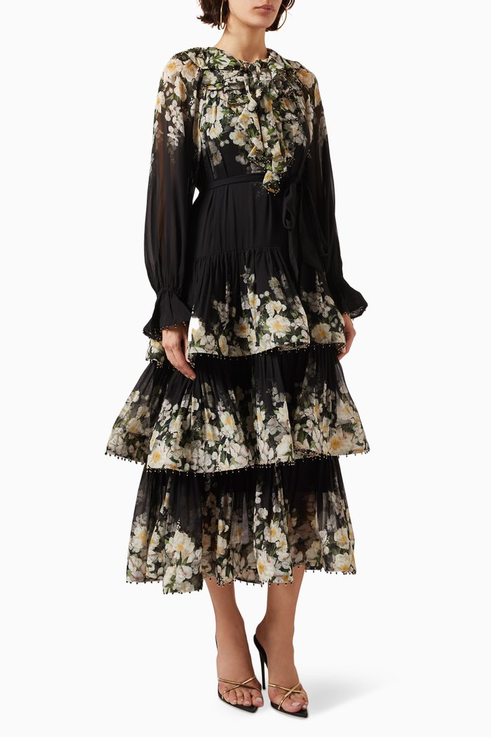 

Coaster Tiered Midi Dress in Georgette, Black