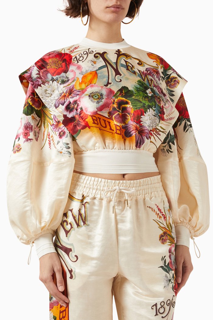 

Wonderland Billow Cropped Top in Linen & Silk, Multicolour