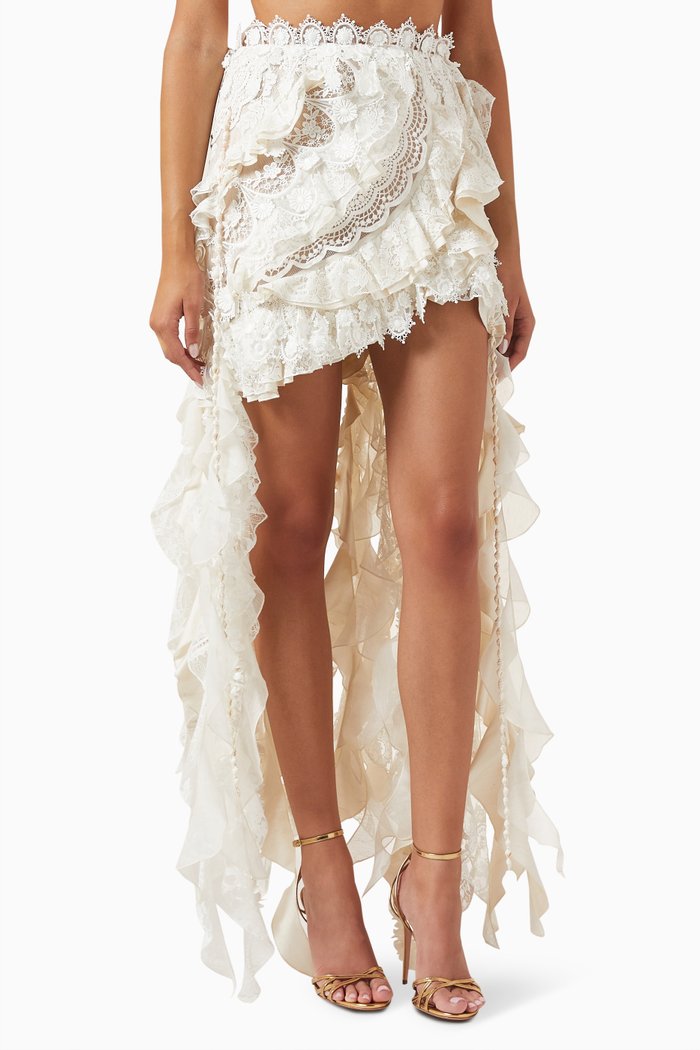 

Wonderland Lace Frilled Mini Skirt in Cotton-blend, White