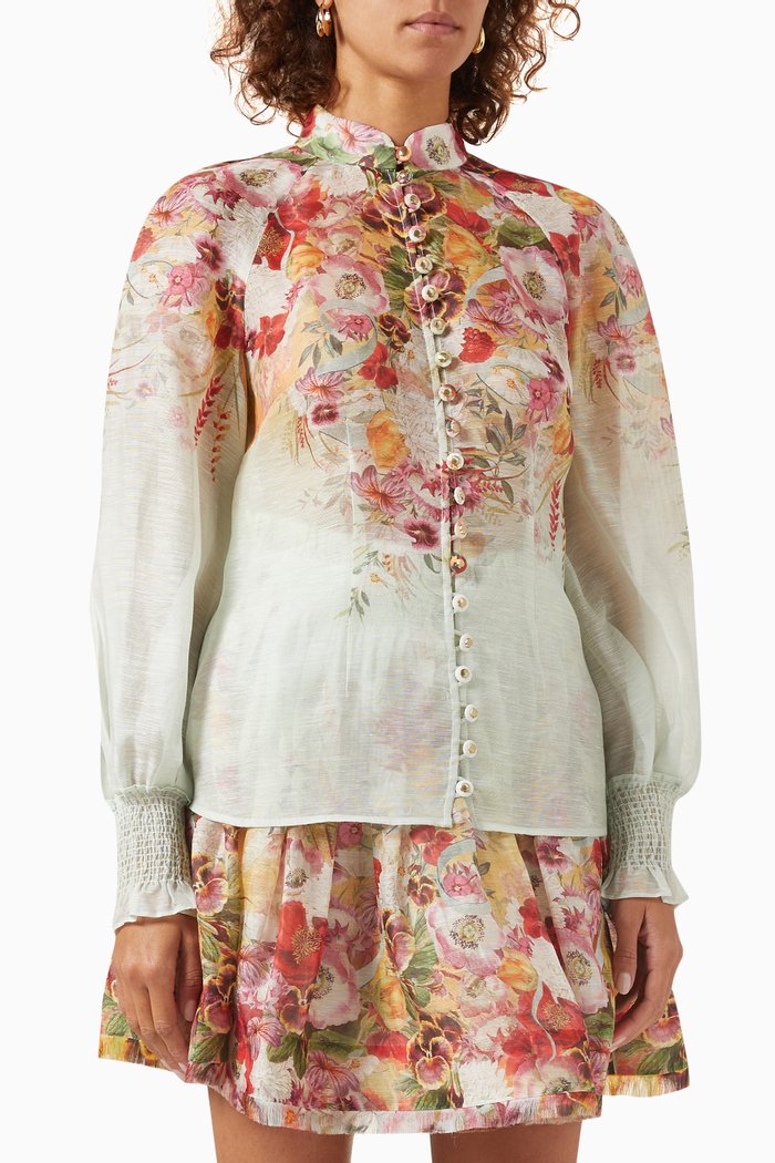 

Wonderland Floral Blouse in Silk-linen, Multicolour