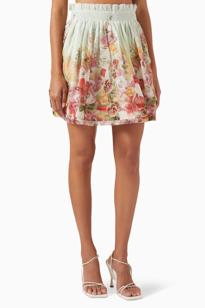 Wonderland Floral Flip Skirt in Silk-linen, Multicolour
