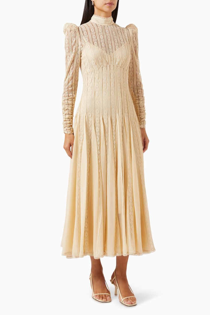 Wonderland Lace-trimmed Midi Dress in Viscose, White