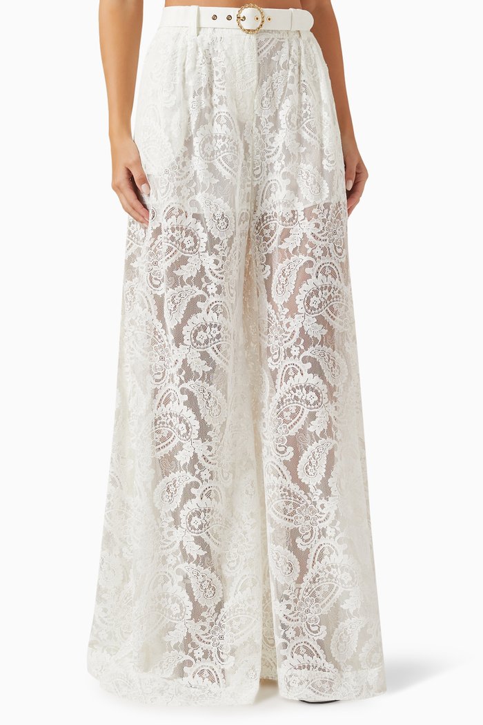 Wonderland Wide-leg Pants in Lace, White