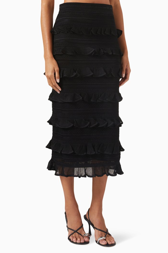 

Wonderland Frill Midi Skirt in Viscose, Black