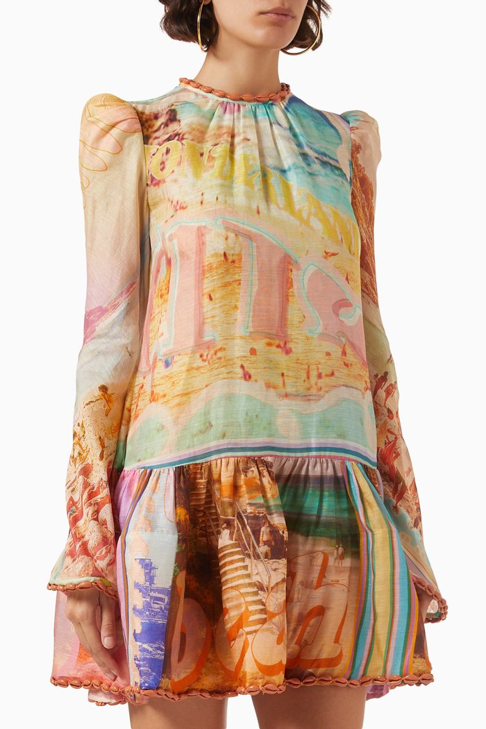 

Tama Layered Mini Dress in Silk & Linen, Multicolour