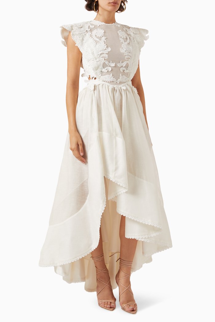 

Tama Filigree Gown in Linen, White