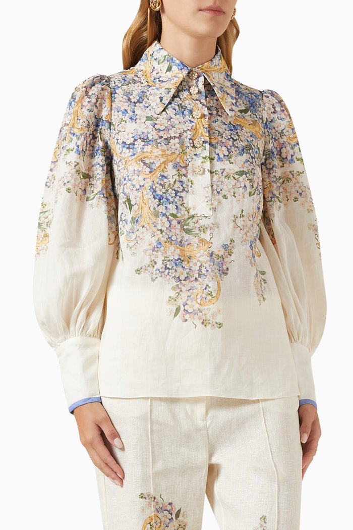 

Tama Balloon-sleeve Shirt in Ramie, White