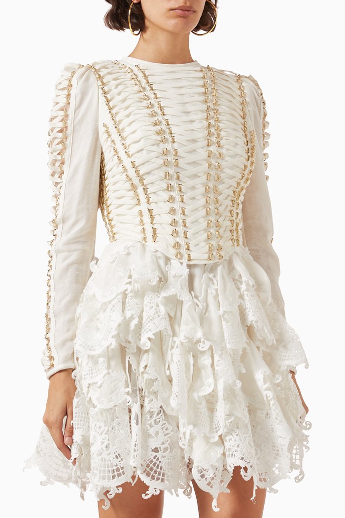 

Coaster Corset Laced Mini Dress in Linen, White