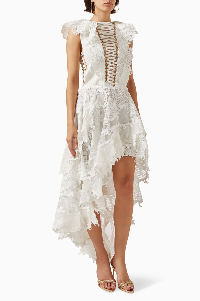 

Coaster Corset Laced Midi Dress in Silk-linen Organza, White