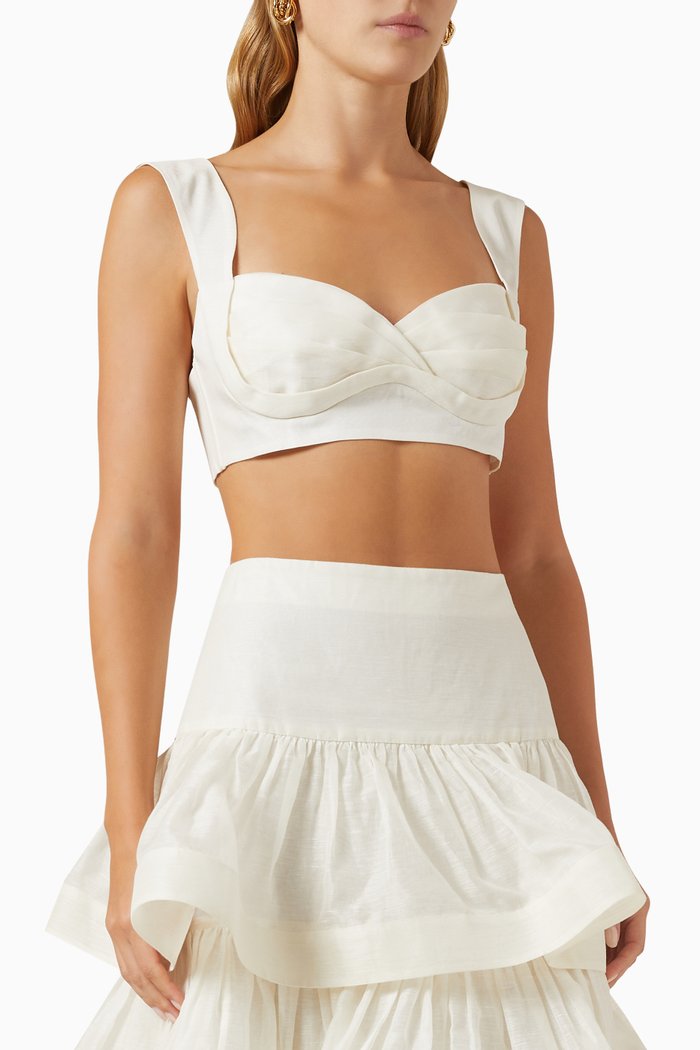 

Coaster Bralette in Silk-linen Blend, White