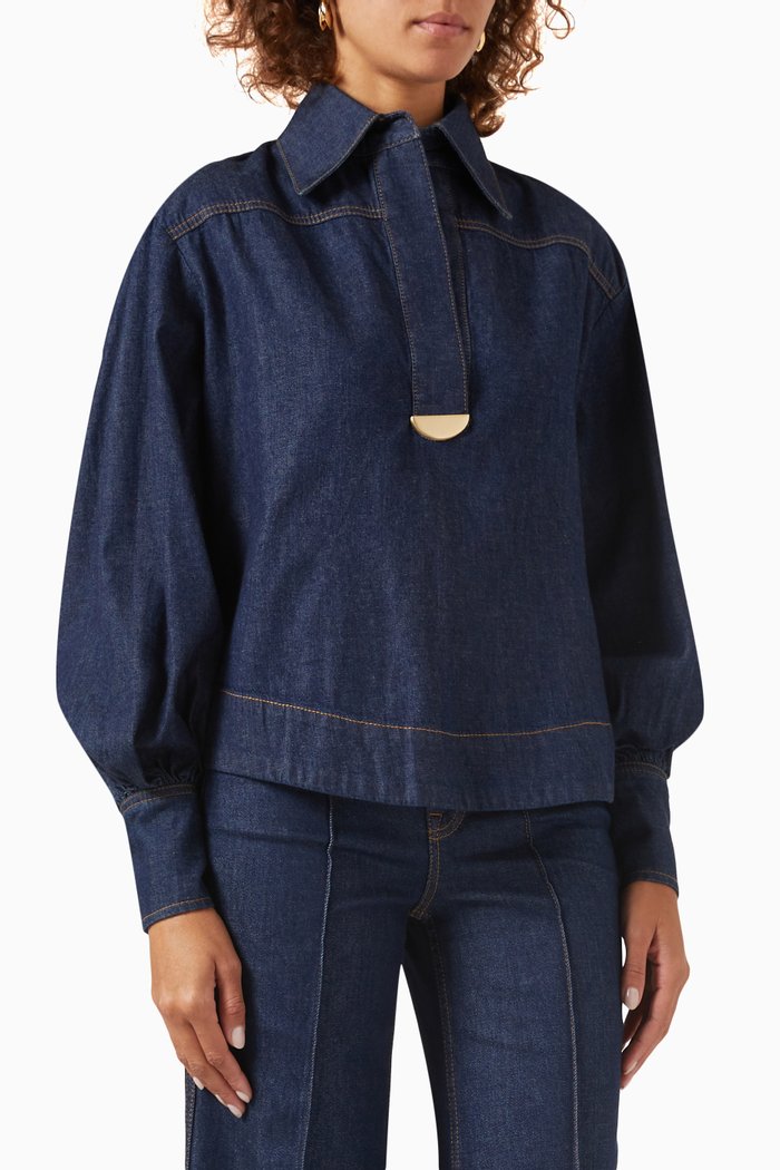 

Tunic Shirt in Cotton-denim, Blue