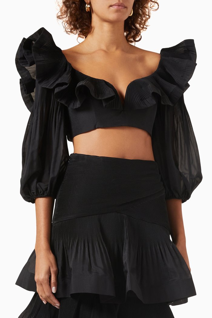 Aragon Ruffled Crop Top, Black