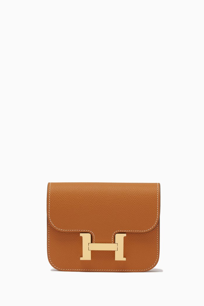 

Unused Constance Slim Wallet in Epsom Leather & Gold Hardware, Brown