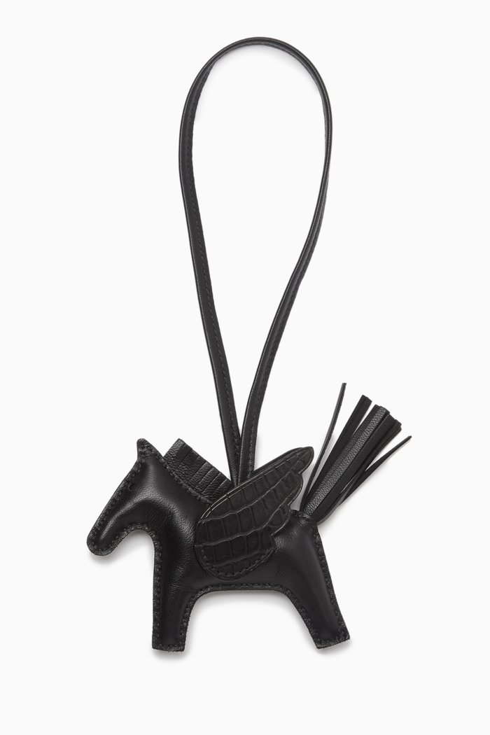 

Unused Rodeo PM Pegasus Bag Charm in Touch Alligator & Swift Calfskin, Black