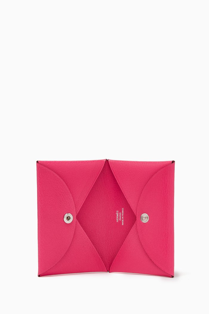 

Unused Porte-Cartes Calvi Card Wallet in Chevre Mysore Leather, Pink