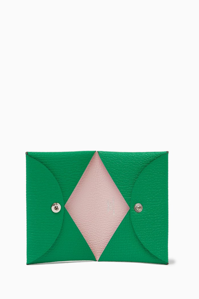 

Unused Porte-Cartes Calvi Card Wallet in Chevre Mysore Leather, Green