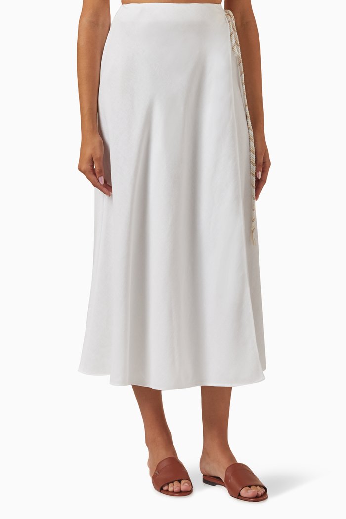 

Tania Wrap Midi Skirt in Linen, White