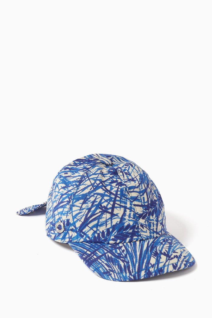 

Bow Printed Baseball Cap in Linen-canvas, Blue