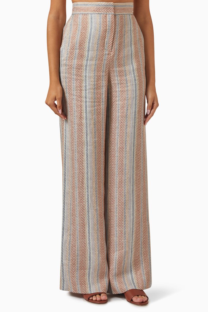 

Gideon Wide-leg Pants in Linen-jacquard, Multicolour