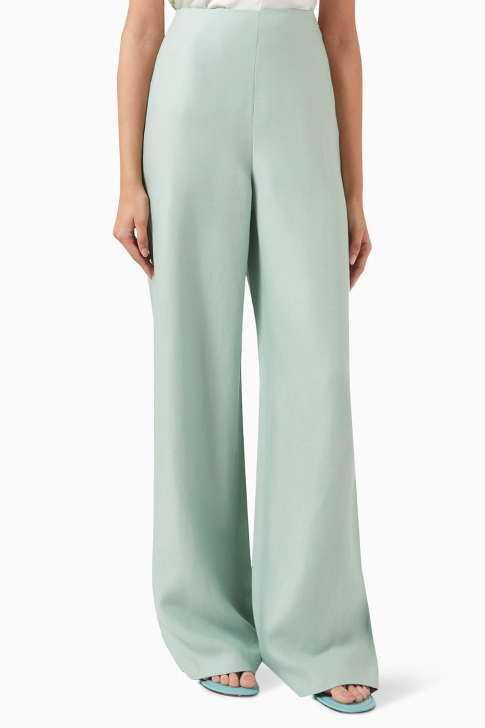 Aiden Wide-leg Pants in Linen-crêpe, Green
