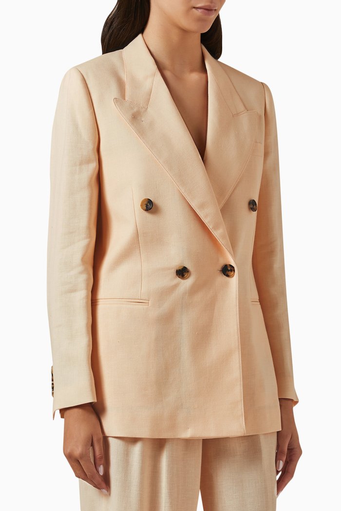 

Aurora Double-breasted Jacket in Wool & Linen-blend, Pink