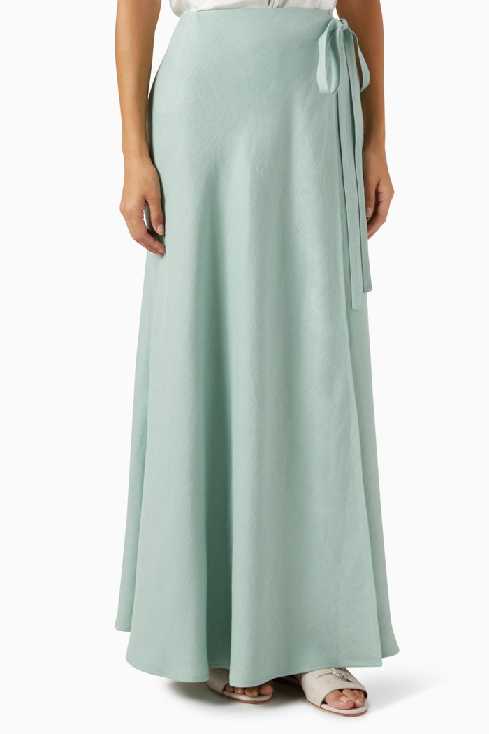 

Tania Maxi Wrap Skirt in Linen, Blue