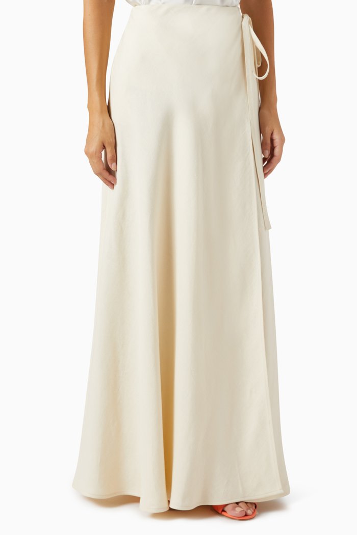 

Wrap Maxi Skirt in Linen, Neutral