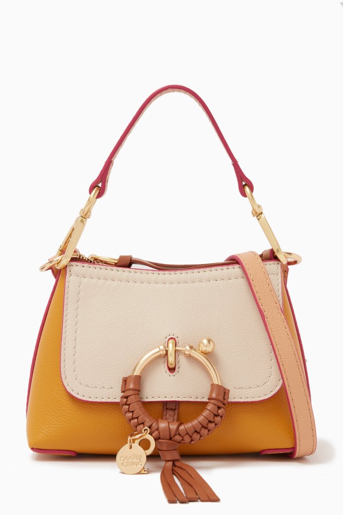 

Mini Joan Shoulder Bag in Grained Calfskin & Suede, Neutral