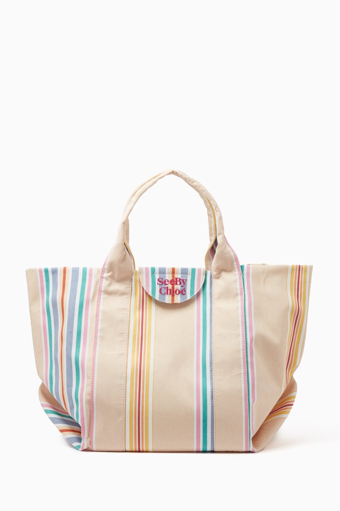 

Large Laetizia Striped Tote Bag in Jacquard, Neutral