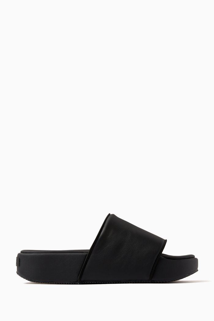 

Y-3 Slides in Leather, Black