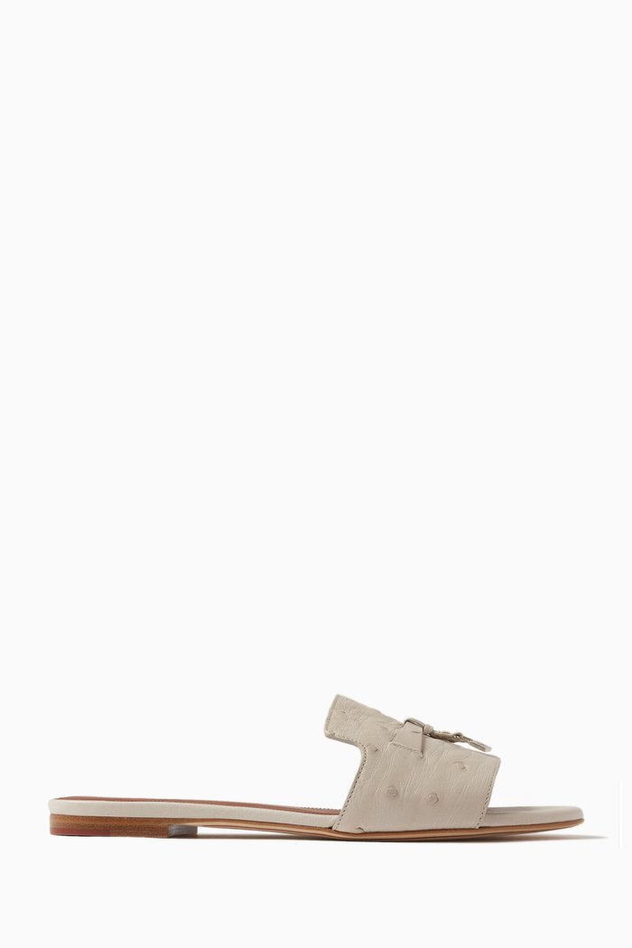 

Summer Charms Slides in Ostrich Leather, Grey