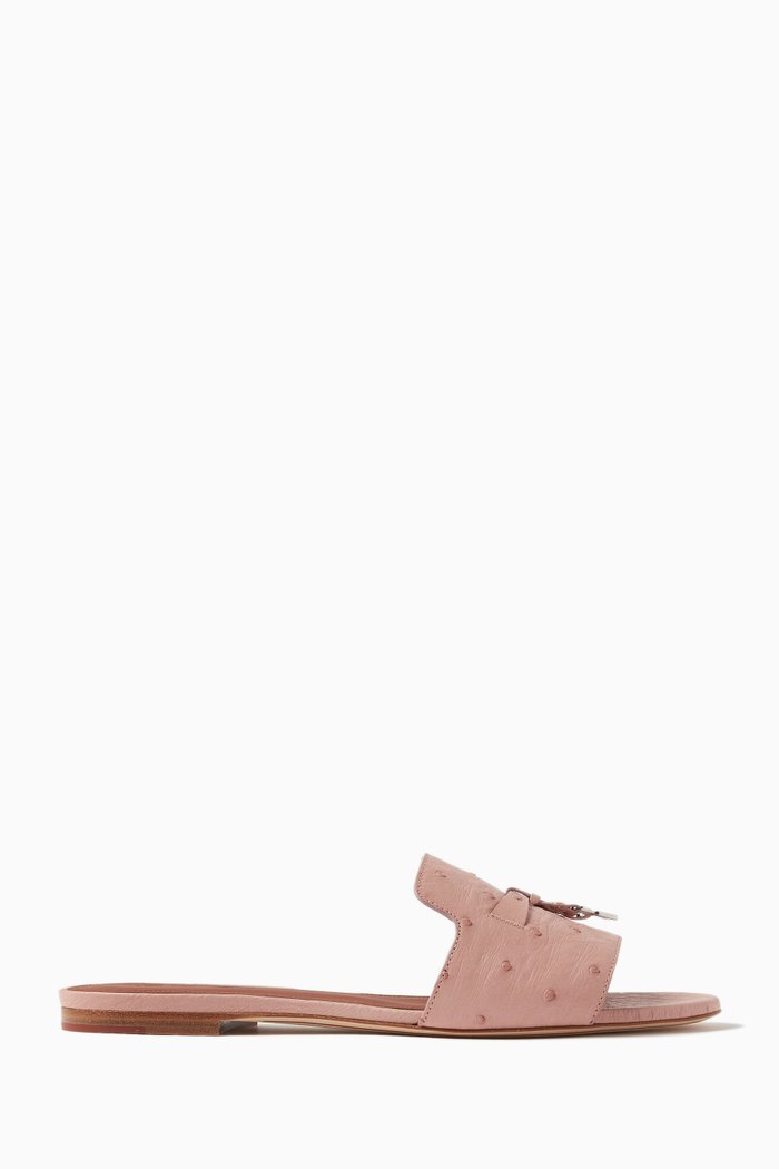 

Summer Charms Slides in Ostrich Leather, Pink