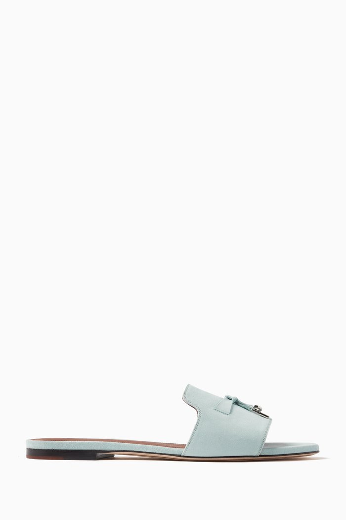 

Summer Charms Slip-on Flat Sandals in Suede Goatskin, Blue