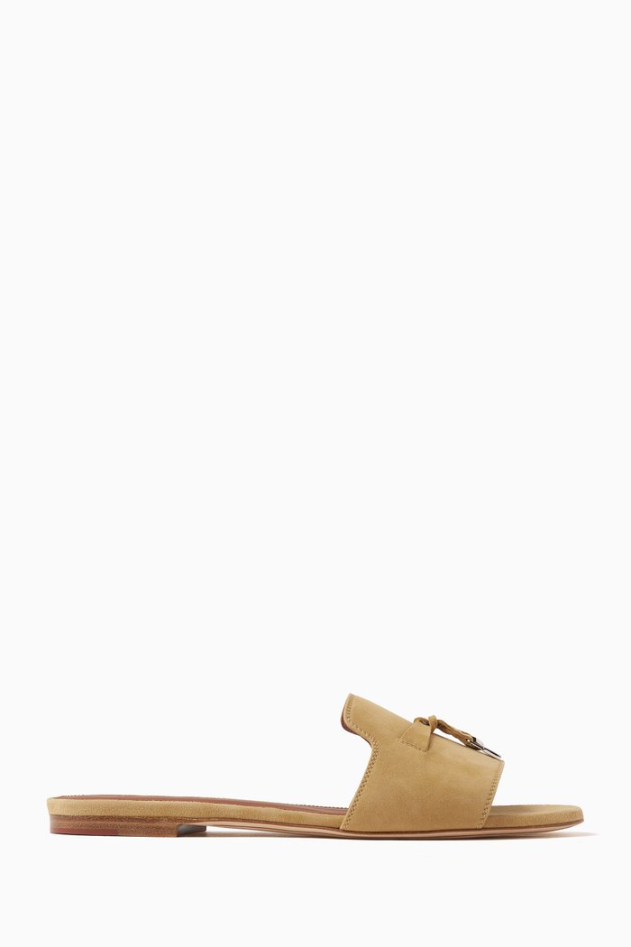 

Summer Charms Slip-on Flat Sandals in Suede Goatskin, Neutral