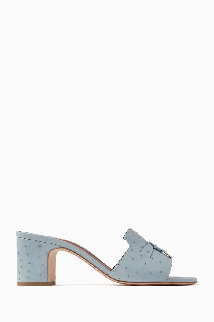 

Summer Charms 55 Block Mules in Ostrich Leather, Blue
