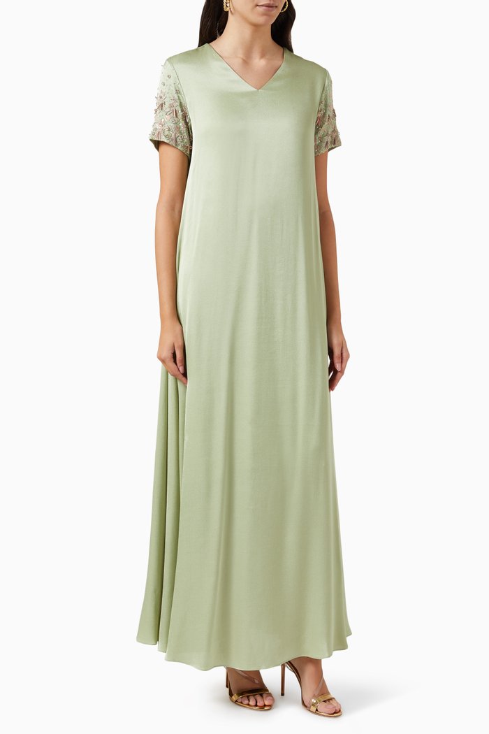 V-neck Maxi Dress in Ecovero Viscose, Green