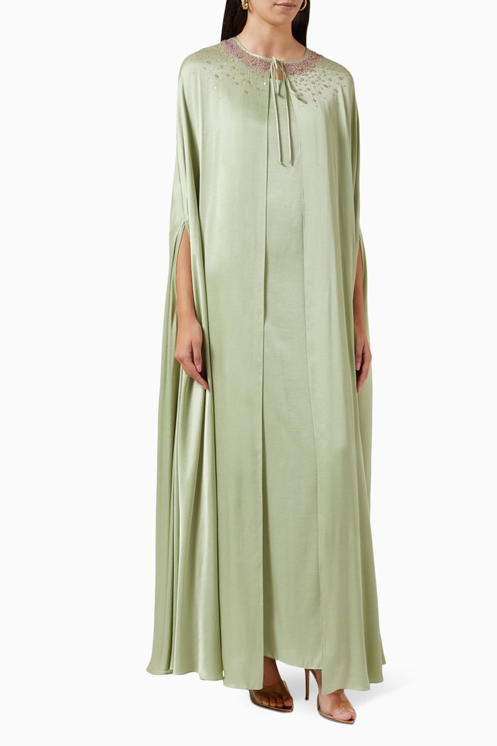 

Two-piece Embellished Cape Kaftan in Ecovero Viscose, Green