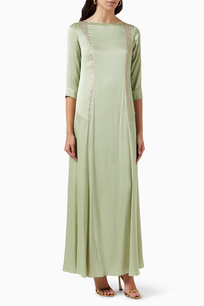 

Embellished Panel Kaftan in Ecovero Viscose, Green