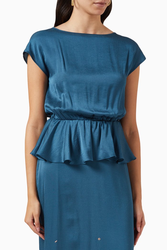 

Peplum Top in Ecovero Viscose, Blue