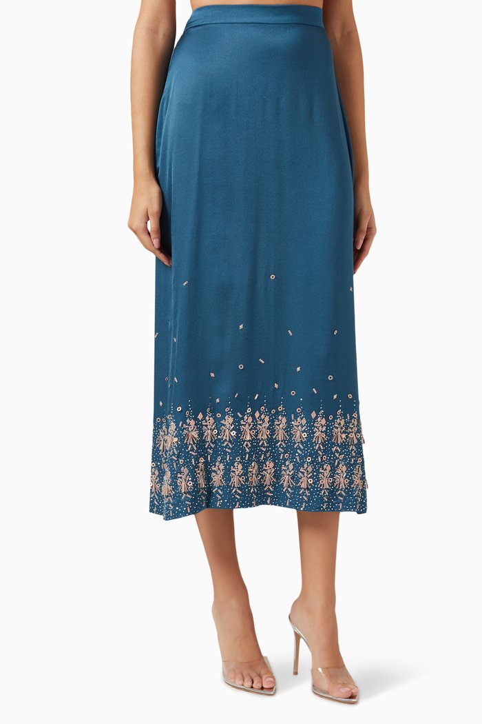 

Embellished Midi Skirt in Ecovero Viscose, Blue