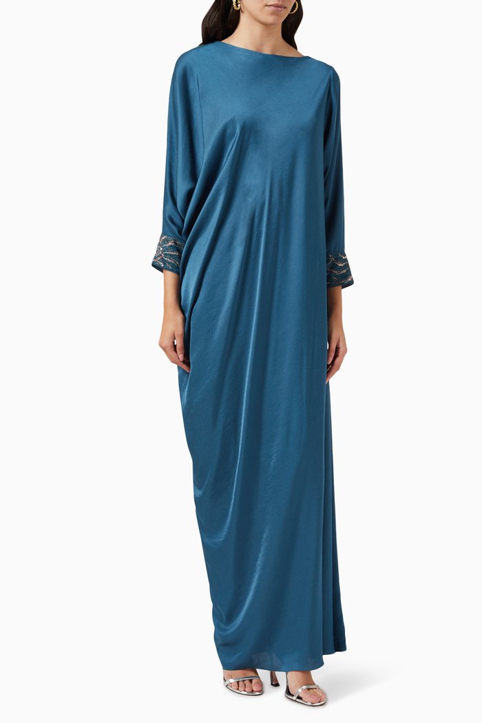 

Asymmetrical Embellished Kaftan in Ecovero Viscose, Blue
